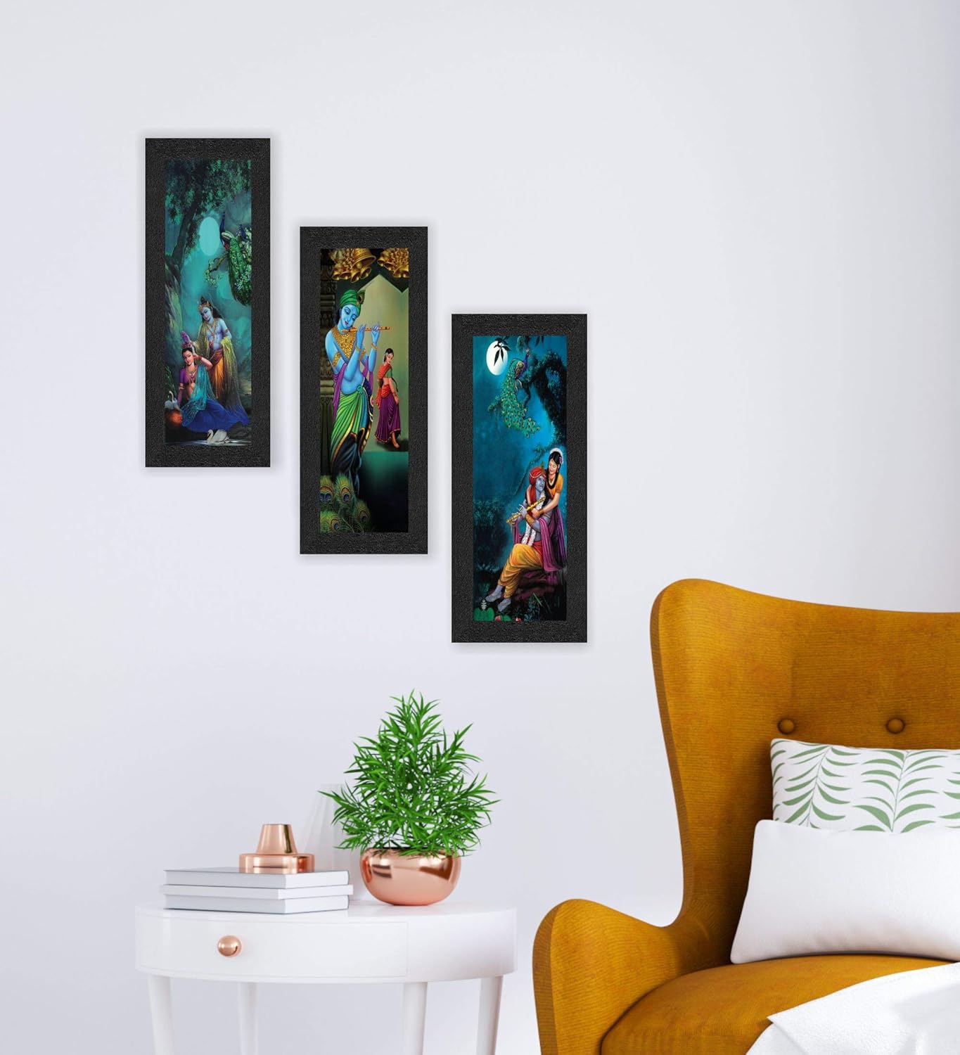 SAF paintings Set of 3 Radha Krishna UV Coated Home Decorative Religious Gift Item Framed Painting 17 inch X 24 inch SAFLP01, Multicolour