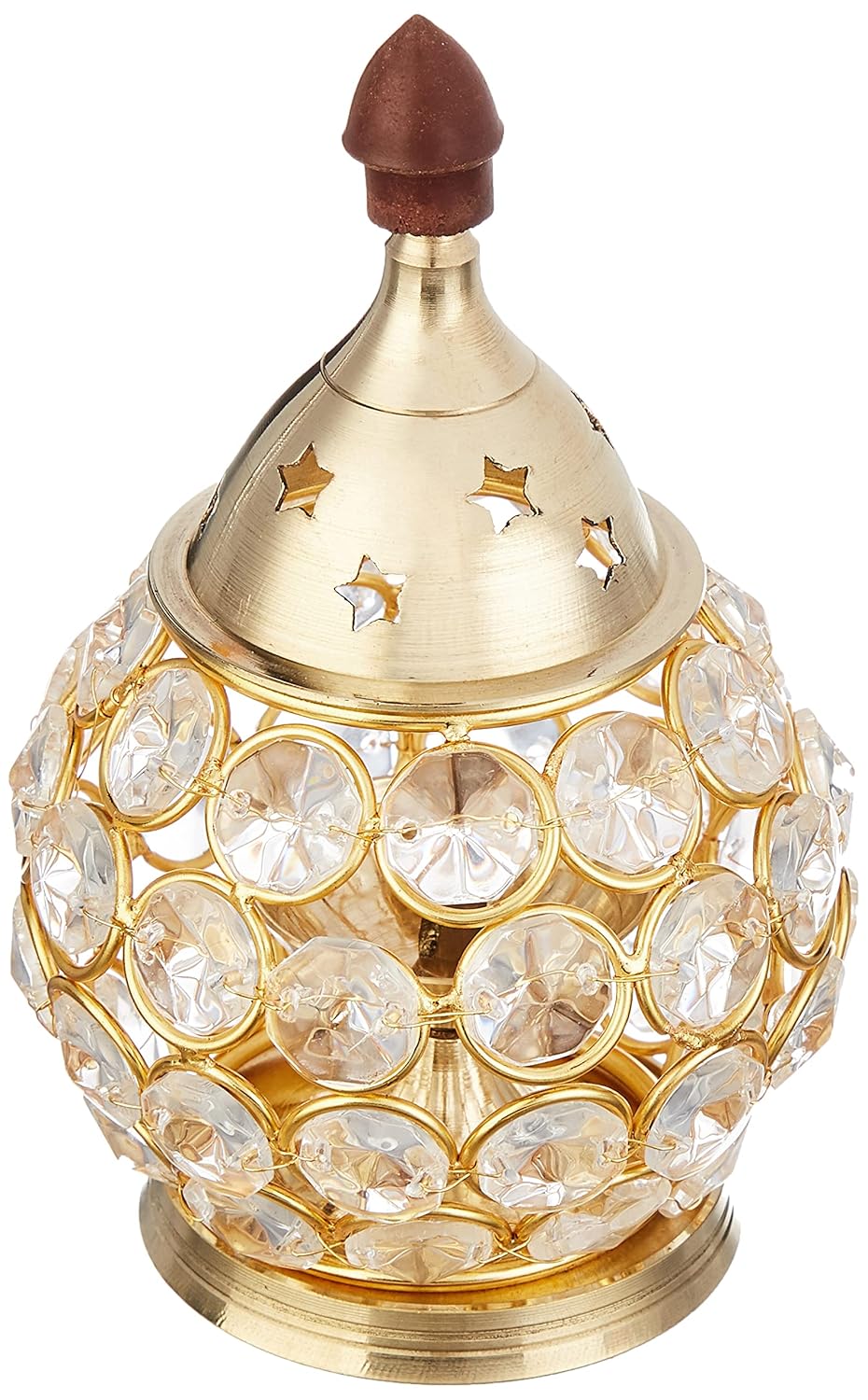 Amazon Brand - Solimo Akhand Diya/Oil Lamp for Puja, Home Décor and Diwali, Matki Shape, Brass-and-Crystal (Medium)