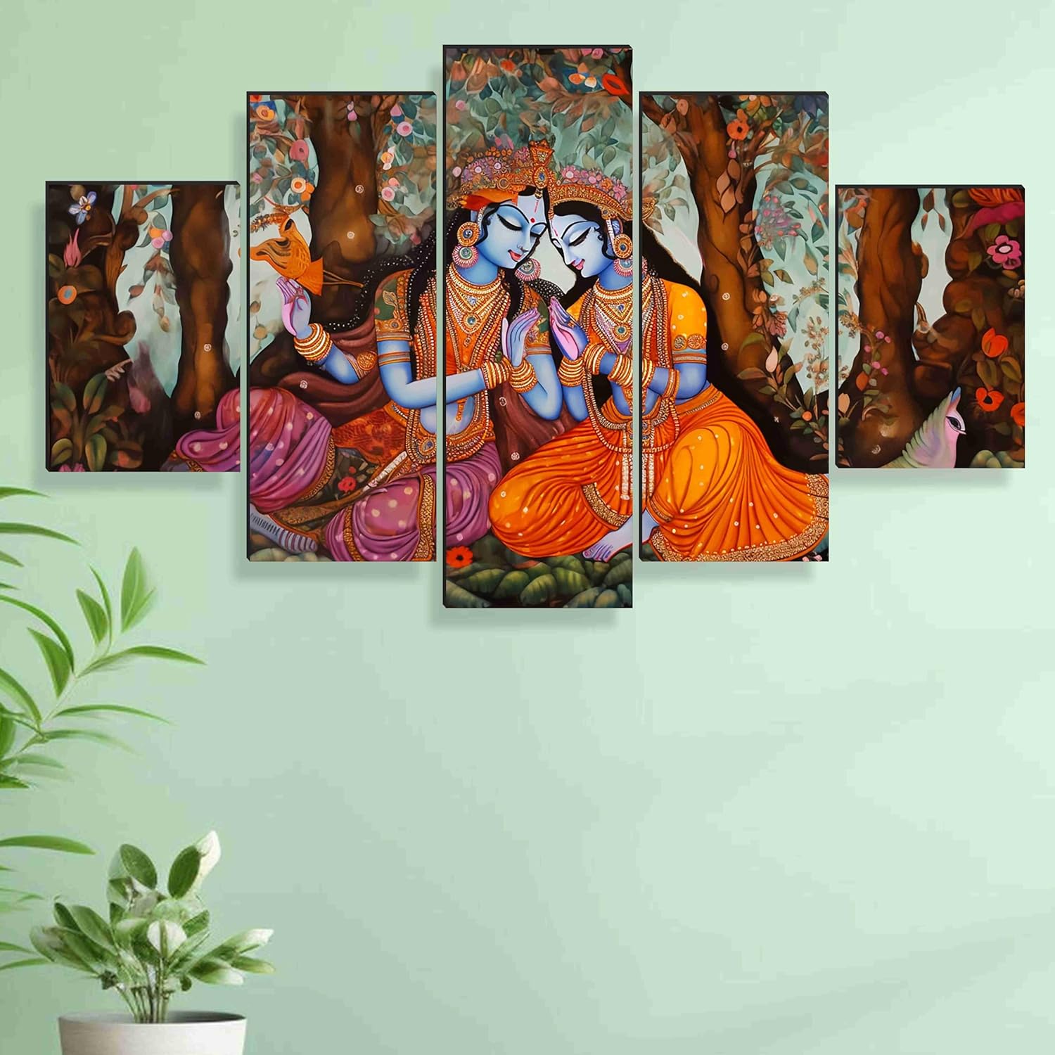 Saf Radha Krishna Paintings For Wall Decoration-Set Of Five,3D Modern Art Painting For Living Room Large Size With Frames For Home Decoration,Hotel,Office 76.2 Cm X 45 Cm Sanfpnls35465-Engineered Wood