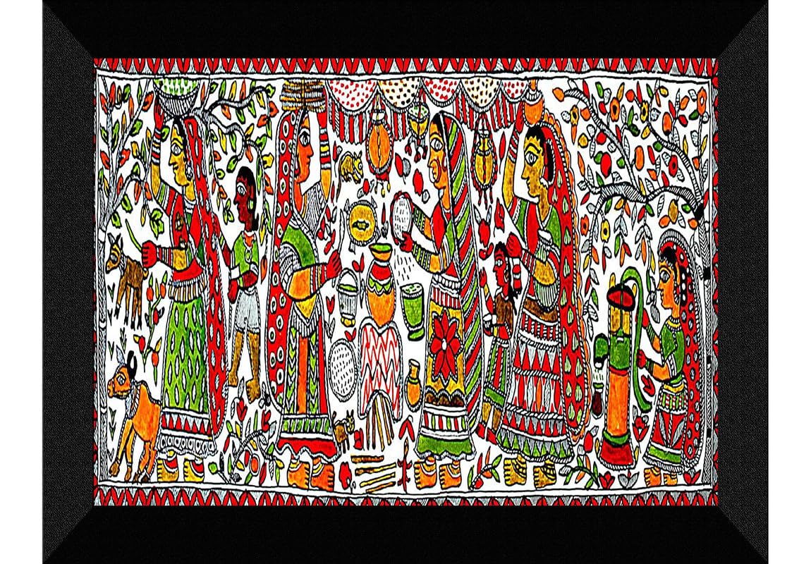 SAF paintings Madhubani Traditional Black frame painting for Wall Decoration,Home and Office OL-SANFK33368