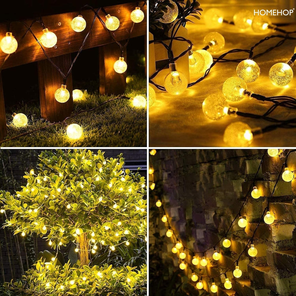 Homehop Solar Outdoor 30 Led Crystal Ball String Light for Home Garden Balcony Terrace Wall Rechargeable Waterproof Decorative Lamp Diwali Decoration Item(6.5M, 800 mAhPack of 2)