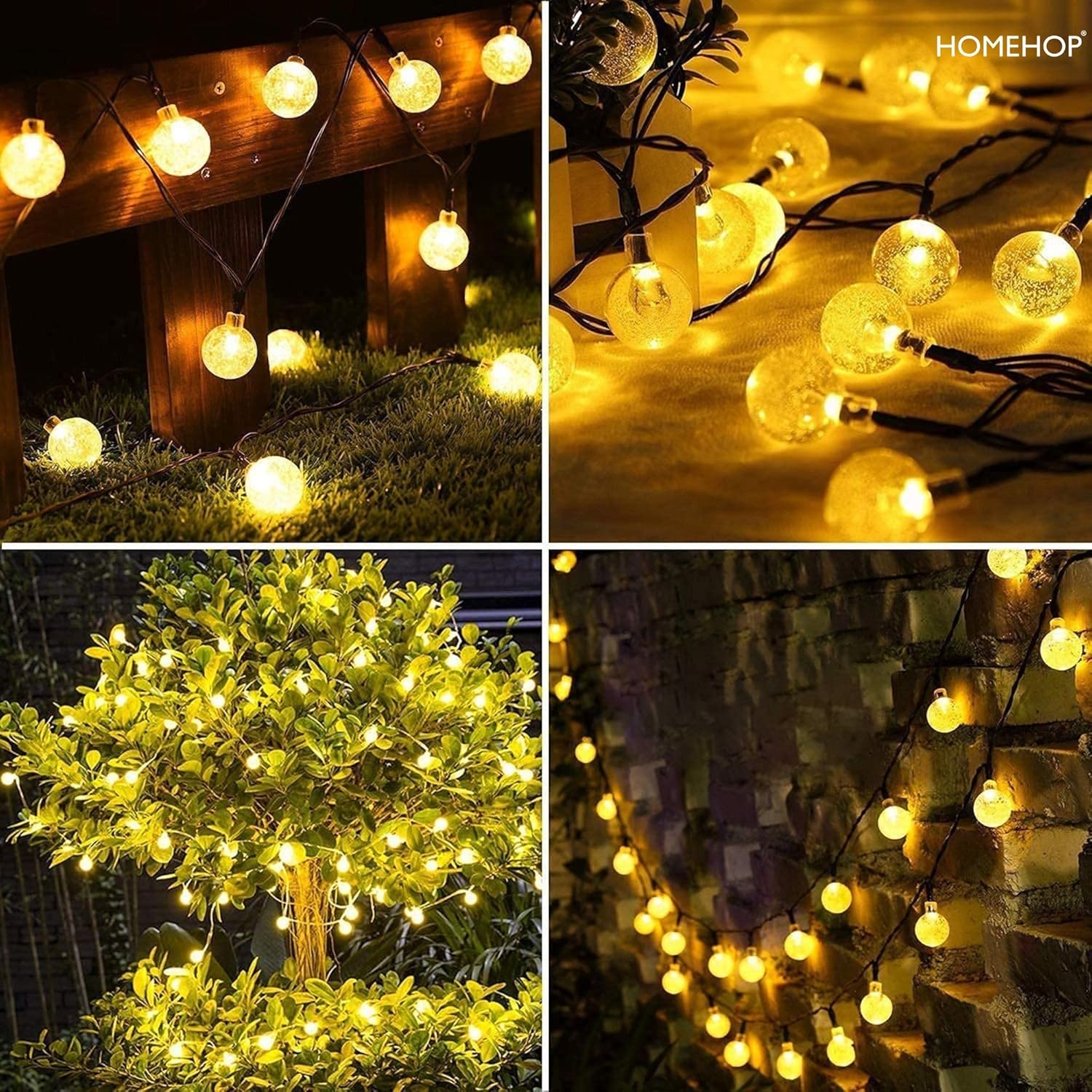Homehop Solar Outdoor 30 Led Crystal Ball String Light for Home Garden Balcony Terrace Wall Rechargeable Waterproof Decorative Lamp Diwali Decoration Item(6.5M, 800 mAhPack of 2)