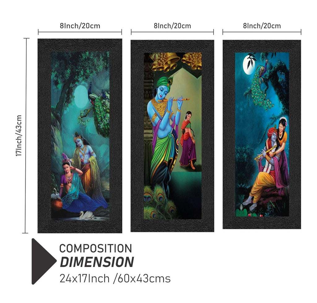 SAF paintings Set of 3 Radha Krishna UV Coated Home Decorative Religious Gift Item Framed Painting 17 inch X 24 inch SAFLP01, Multicolour