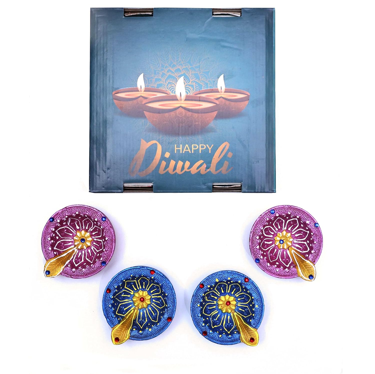 Pure Source India Decorative Terracotta Handmade Design Diya Suitable for Diwali, Festive Occasion, Pooja/Mandir/Temple (3 X 3.5 X 1 INCH) (Multicolour) (8 PCS)