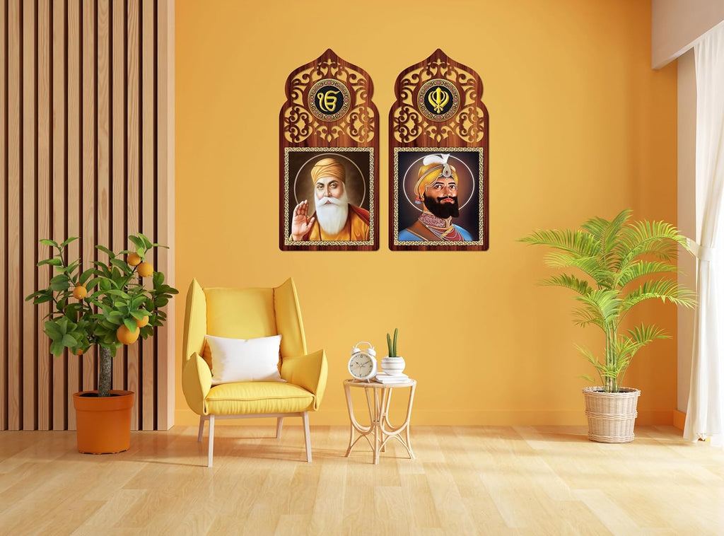 Casa Rica Guru Nanak Dev ji/Guru Gobind Singh Ji Sikh Gurus Photo Frame Painting Wall Hanging for Wall 24"x 24" Inch set of 2 Mdf (SAF 001) Laser Cut