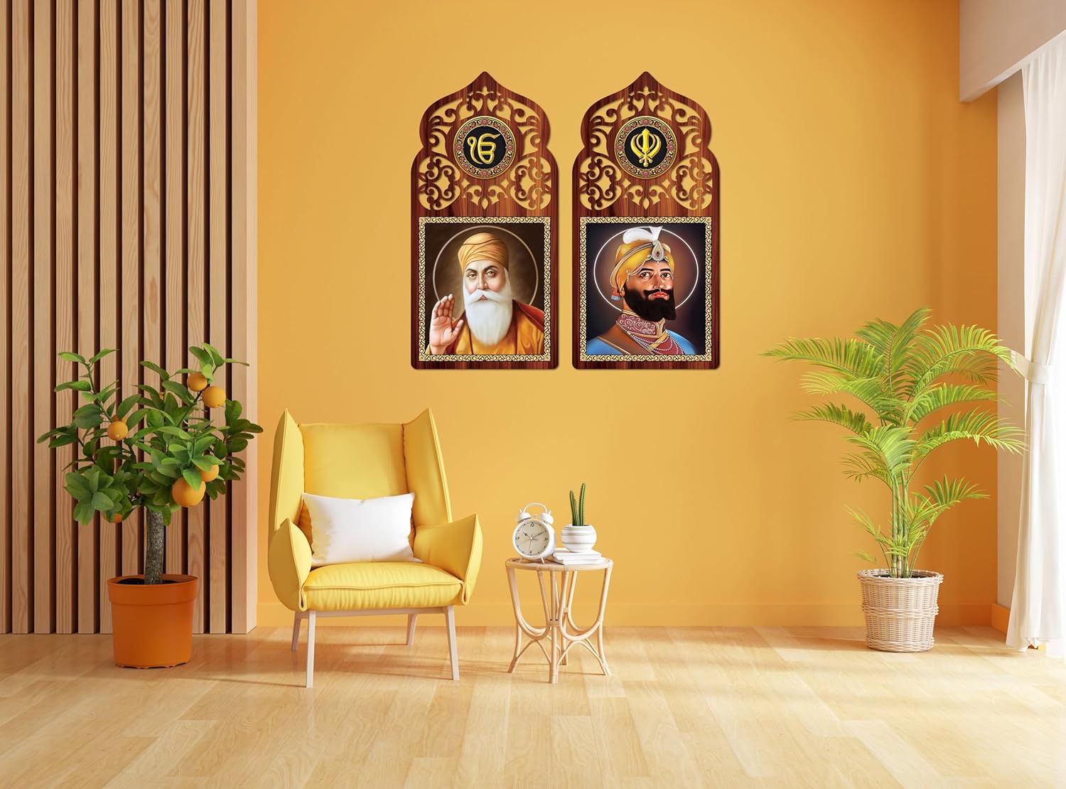 Casa Rica Guru Nanak Dev ji/Guru Gobind Singh Ji Sikh Gurus Photo Frame Painting Wall Hanging for Wall 24"x 24" Inch set of 2 Mdf (SAF 001) Laser Cut