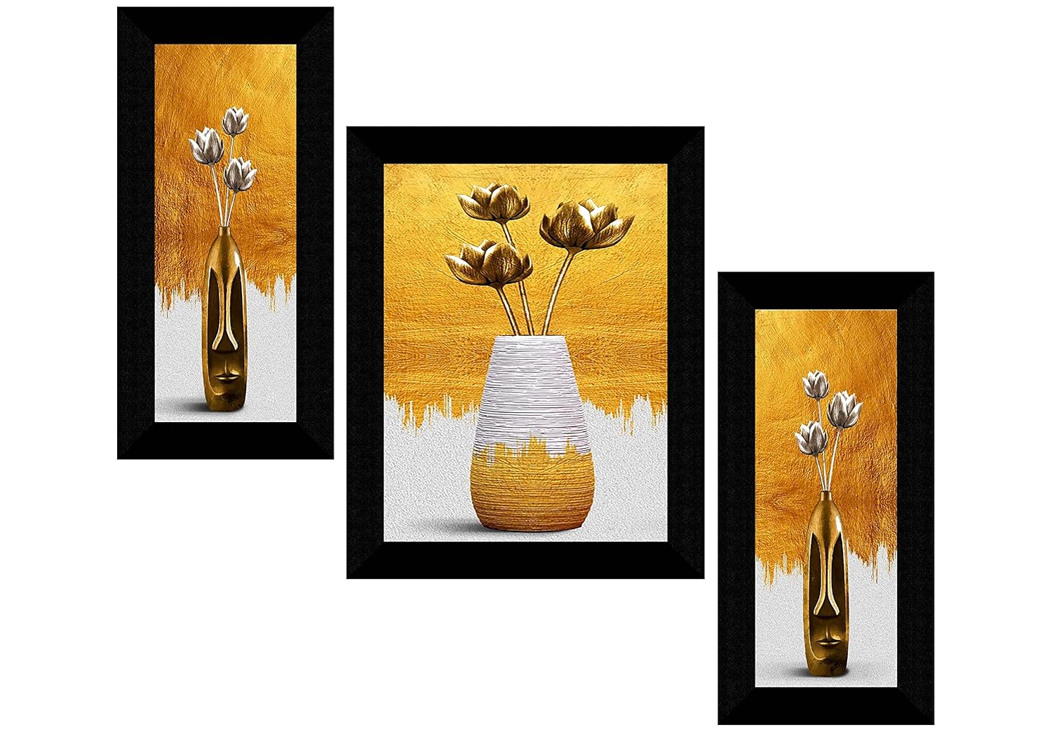 SAF paintings Set of 3 flower modern art UV textured Wall Painting with Frame for Home decoration 13.5 inch x 22.5 inch SANFS32582