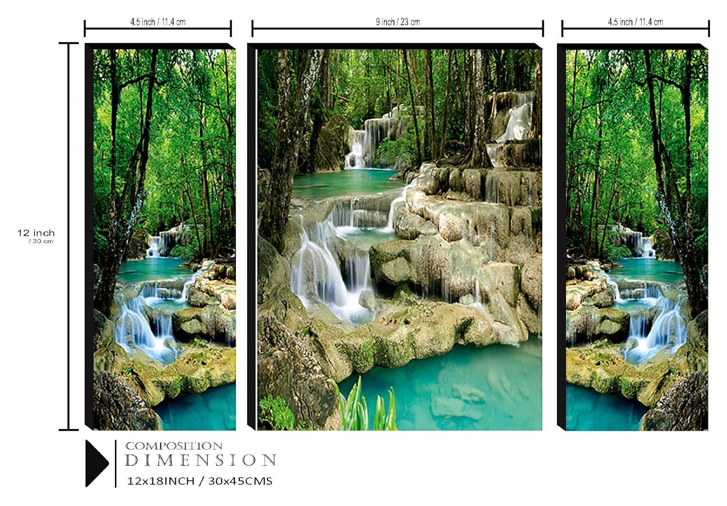 SAF paintings Set of 3 Waterfall UV Textured Paintings for living room with frame Painting 12 Inch X 18 Inch SAF-JM7469
