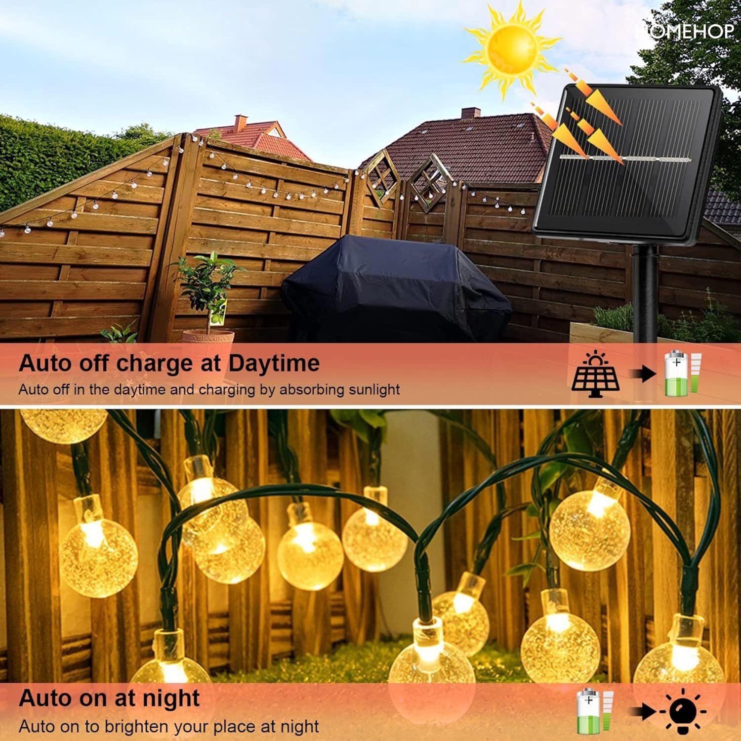 Homehop Solar Outdoor 30 Led Crystal Ball String Light for Home Garden Balcony Terrace Wall Rechargeable Waterproof Decorative Lamp Diwali Decoration Item(6.5M, 800 mAhPack of 2)