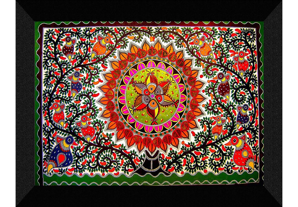 SAF paintings Madhubani Traditional Black frame painting for Wall Decoration,Home and Office OL-SANFK33420