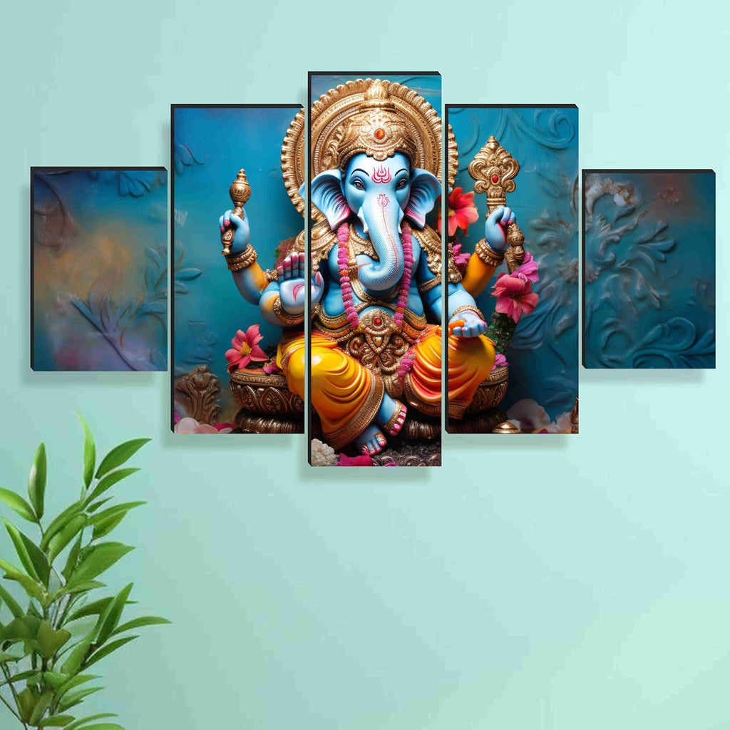 SAF Ganesha Paintings for Wall Decoration - Set Of Five, 3d modern art Painting for Living Room Large Size with Frames for Home Decoration, Hotel, Office 76.2 cm x 45 cm SANFPNLS35466