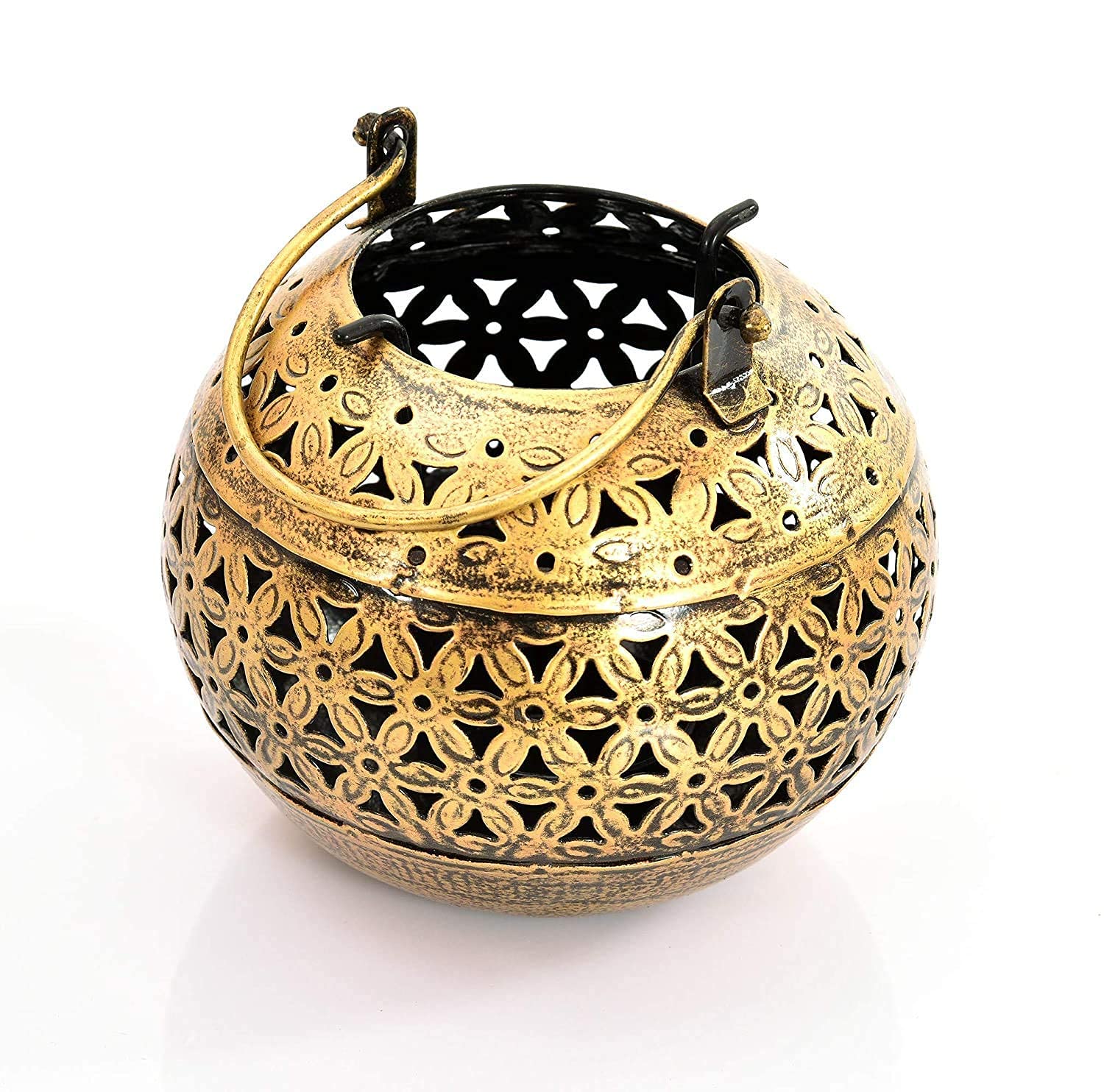 RSN 6 Inch Diya Deepak Lamp Lantern Candle Holder Wrought Iron Vintage Handi for Home Office Diwali Pooja Decoration | TeaLight Candle Stand | Living Room, Bedroom Mandir/Temple Decor