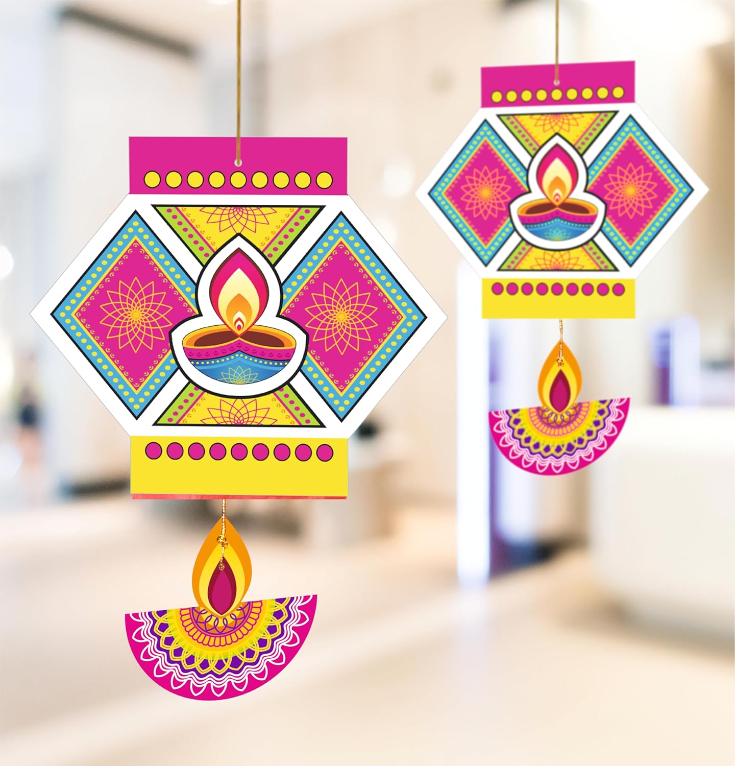 TOYXE Paper Hanging Kandeel Diya for Diwali Decoration Set of 10 Pcs