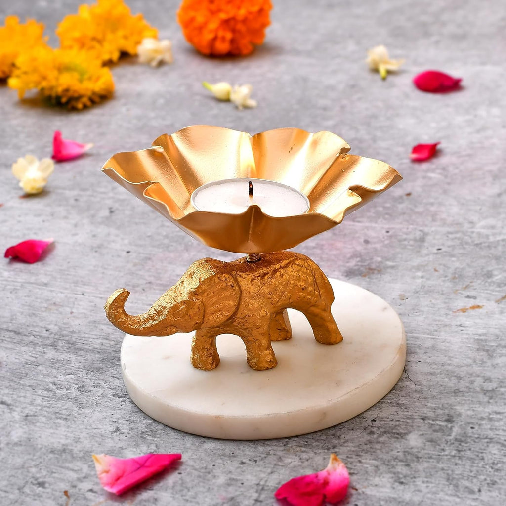 CraftVatika Elegant Elephant Metal Tea Light Candle Holder Diwali Decoration Item for Home Decor Gift - Modern Design, Wedding Decoration - Handcrafted Tabletop Decorative