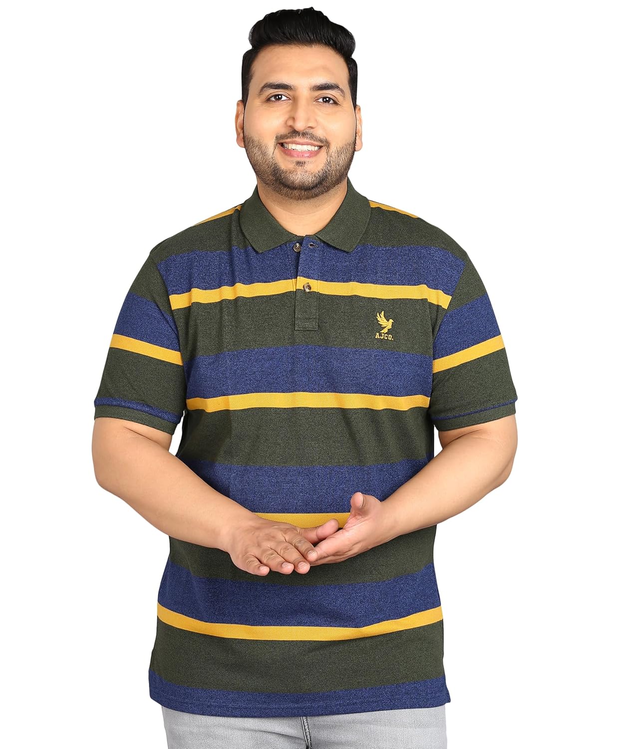 Alan Jones Clothing Striped Polo Collar Regular Fit T-Shirt for Plus Size Men-1