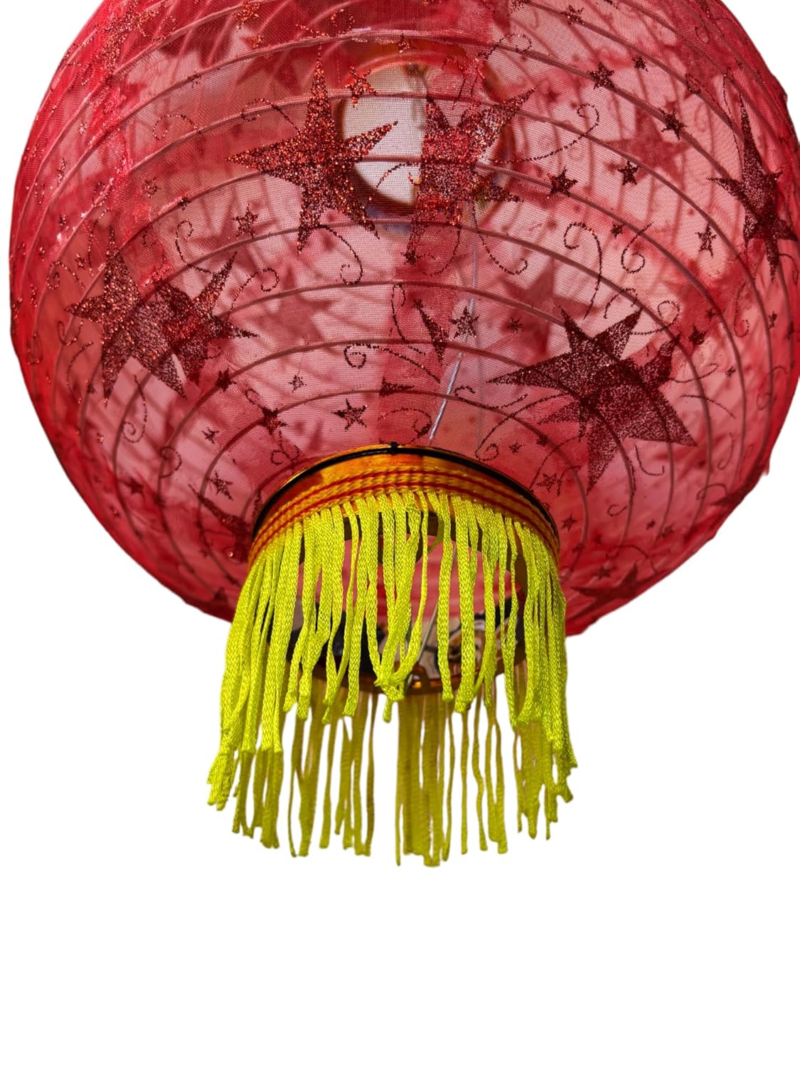 PartySanthe Star Print Pack of 1pc Cloth Diwali Hanging Lantern Handmade Traditional Festive Lantern Round 12inch - Random Design and Random Color Any 1pc