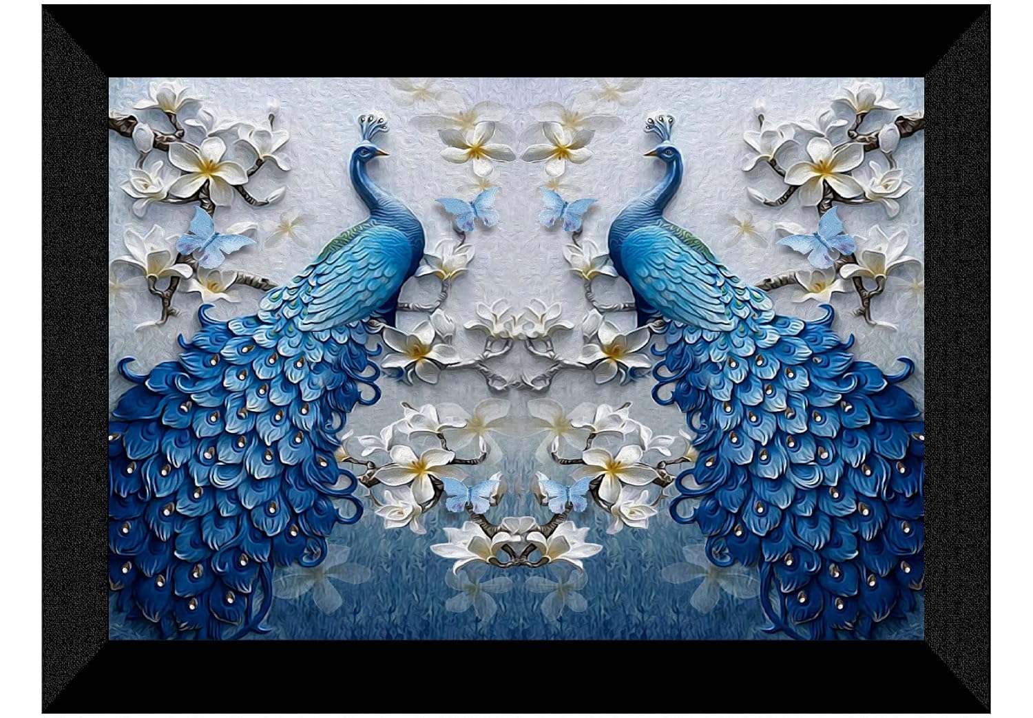 SAF paintings Couple Peacock Cheery Framed UV Coated Painting 11 Inch X 14 Inch SANFK30643