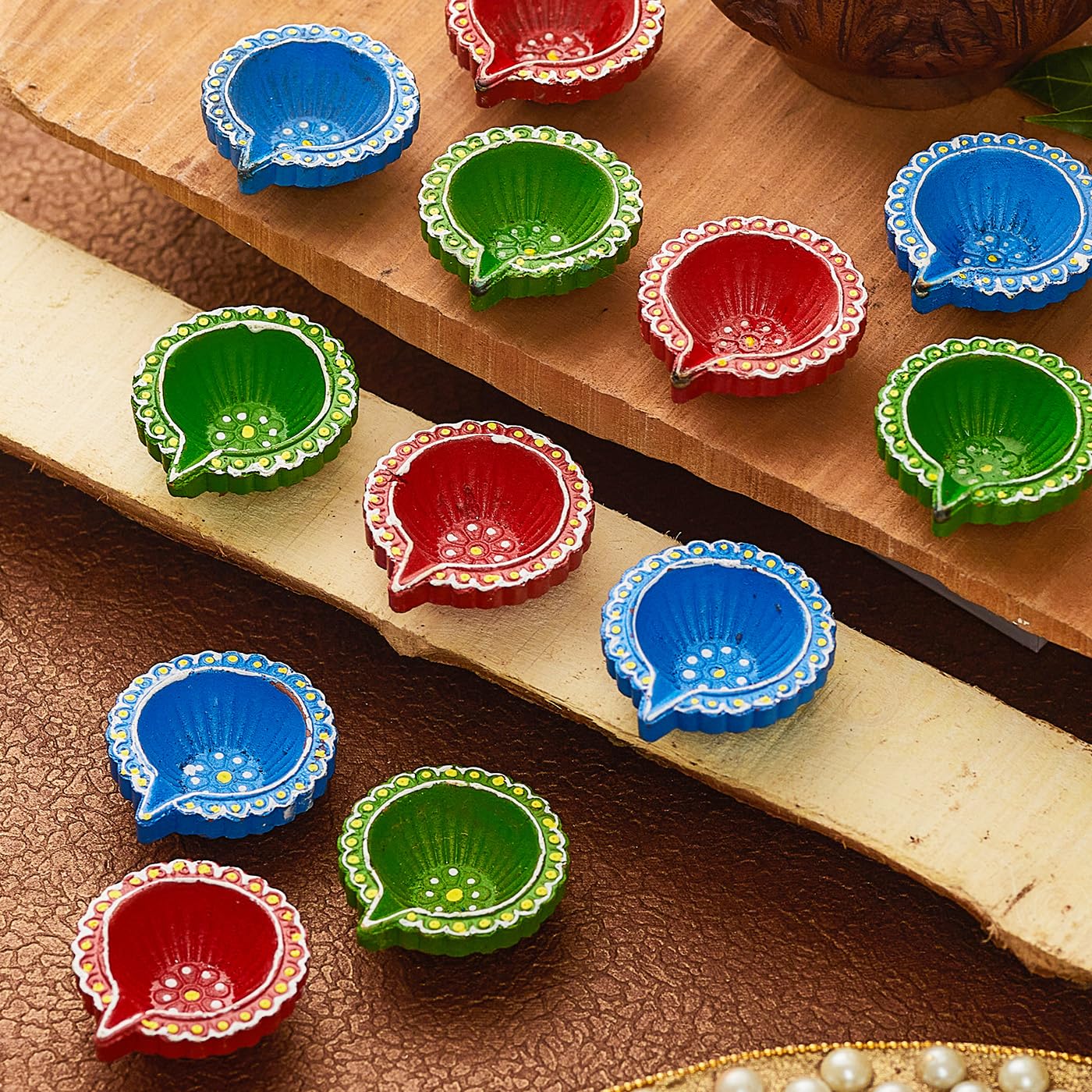 TIED RIBBONS Pack of 18 Large Handmade Clay Diwali Diyas Earthen Oil Lamp Diwali Diya (Multi, 6 cm x 2 cm) for Diwali Decoration Home Puja Office Pooja Room Mandir Temple Table Dipawali Decor Items