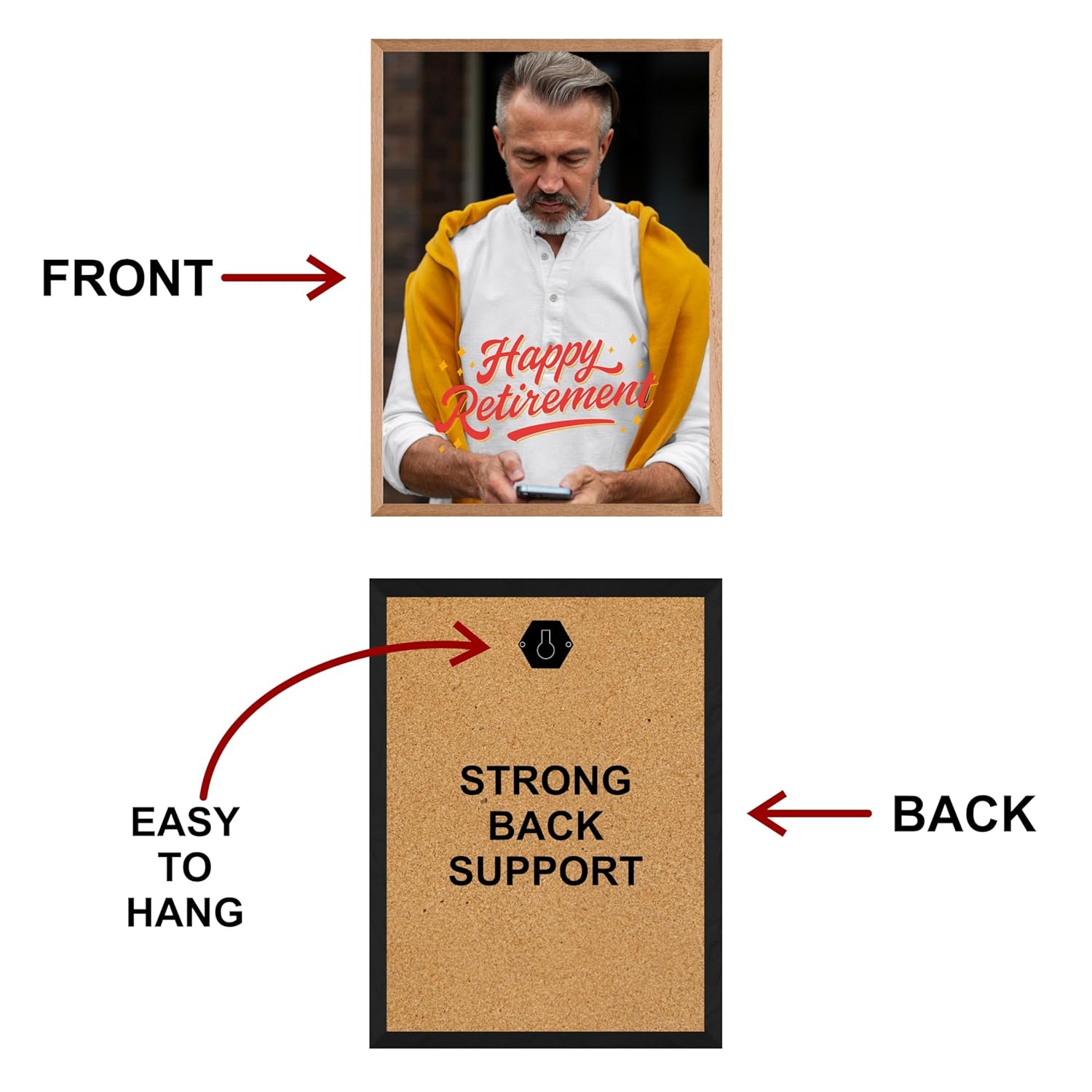 SAF photo frame Happy retirement Customized natural color Frame Photo Frame For home And wall décor,Living Room And Bedroom||Personalized Photo Frame Couple,Family,and Friends 30 cm x 23 cm PF-N-30