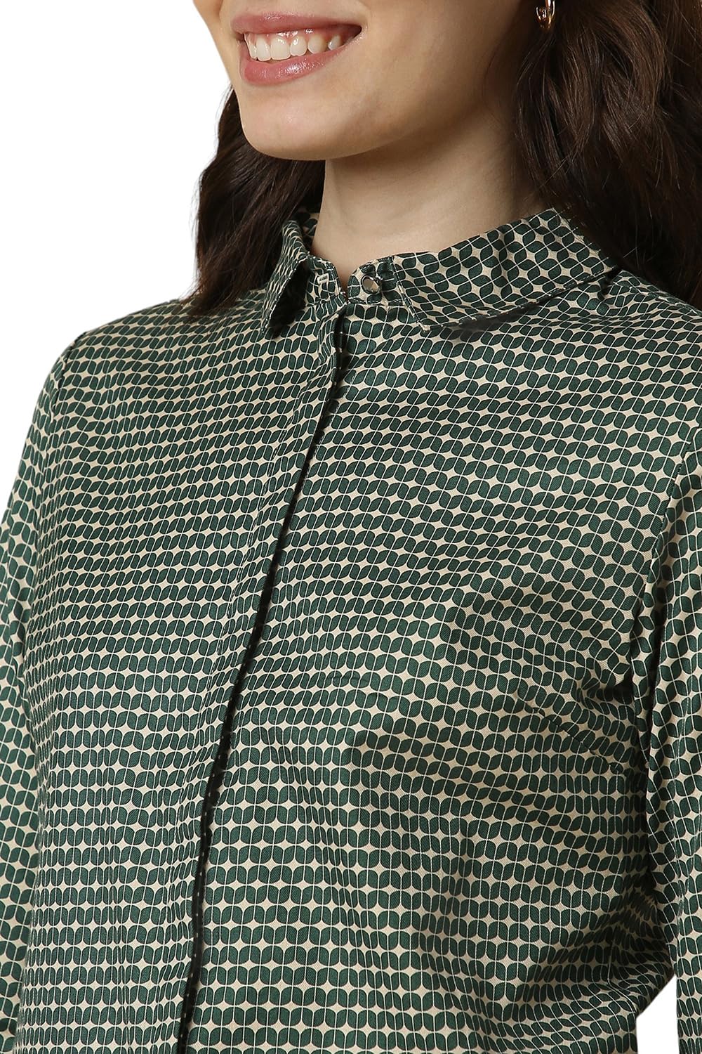 Allen Solly Women's Green Plain Full Sleeve Casual Shirt