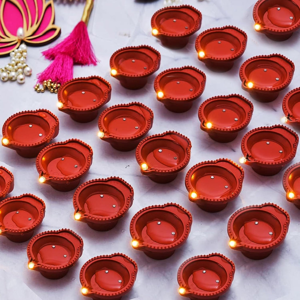 HOMFIL Water Sensor Diya Set | Electric Flameless & Smokeless Diya | LED Water Diyas for Diwali Festival, Balcony, Home & Office Decor | Useful for Diwali Festivals, Home Decor (Pack of 24)