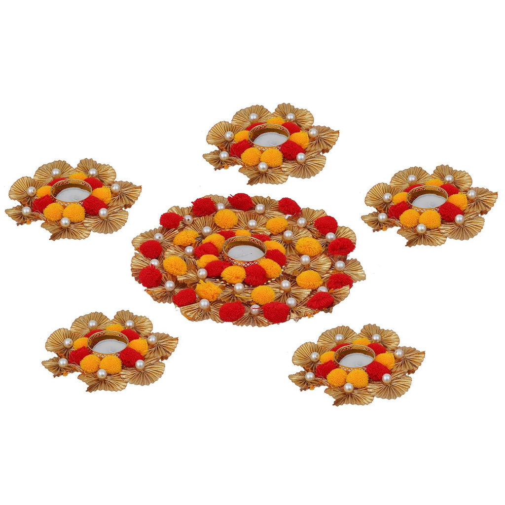 Sanvatsar Home Decorative Rangoli & Diya Set | Corporate Gift, Diwali Gift, Diya for puja Home Decoration Light Diya, Christmas Candle, Lighting, New Year Candle Set of 6 (Yellow & Red)