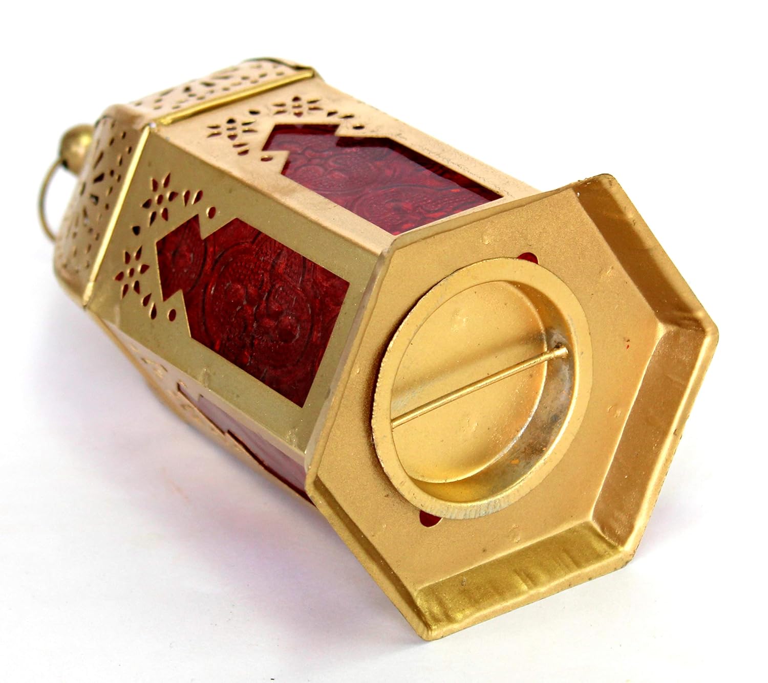 eSplanade 6.5" Moroccan Lantern Red-Colored Glass Hanging Lamp | Home Decor | Tealight Holder (2 Pieces)