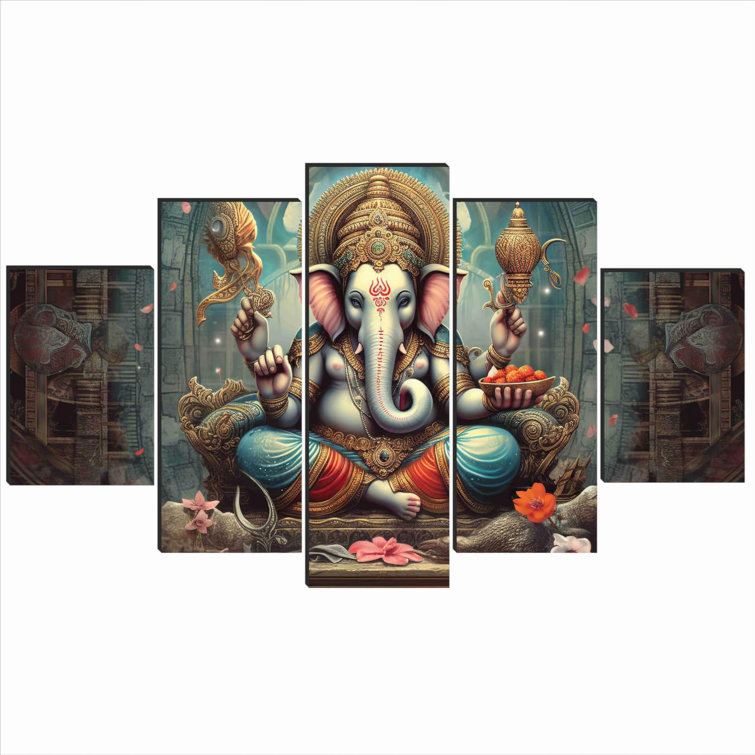 SAF Ganesha Paintings for Wall Decoration - Set Of Five, 3d modern art Painting for Living Room Large Size with Frames for Home Decoration, Hotel, Office 76.2 cm x 45 cm SANFPNLS35467