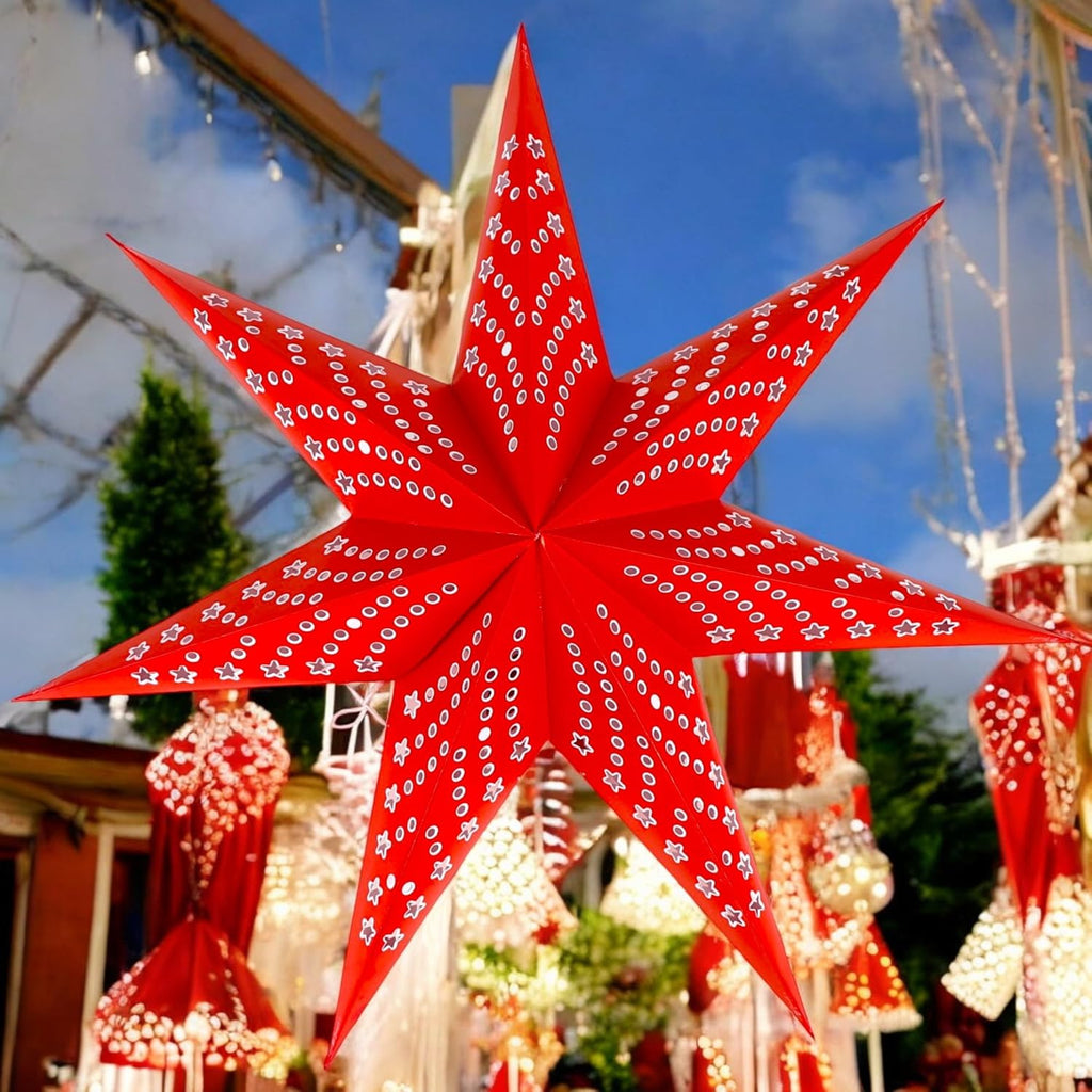 The Banner Company Red Hanging Paper Star|Diwali Decorative Star|Hanging Star for Diwali, Christmas, Party, Birthday, New Year Decoration|Xmas Party Decor Paper Star |28" unfolded| 7 pointed Pack of 1