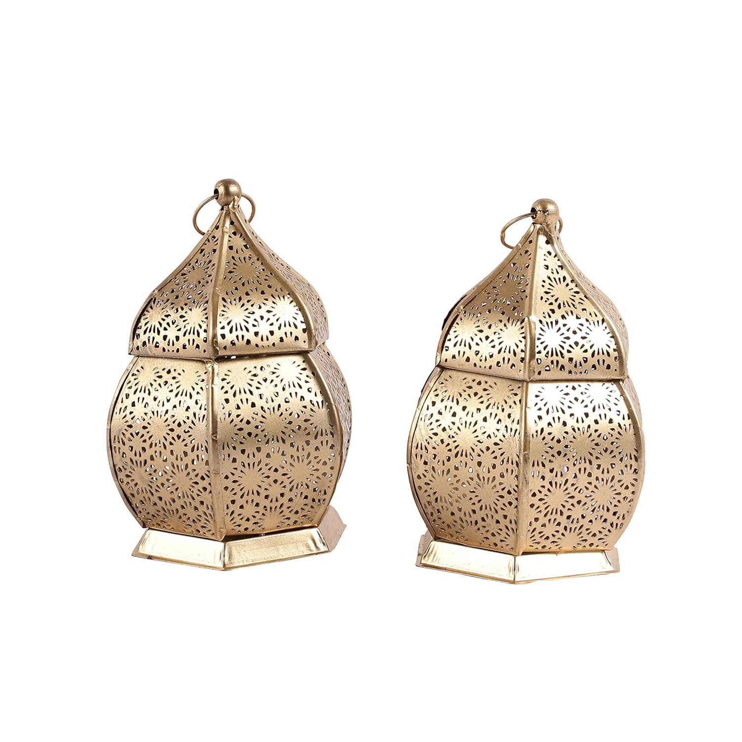Purestory Lanterns for Home Decor | Lantern for Candle | Antique Metal Lantern and Hanging Tealight Holder for Home Decor Items | Lantern for Diwali | Gold Moroccan Hanging Lantern | Size 6 Inches