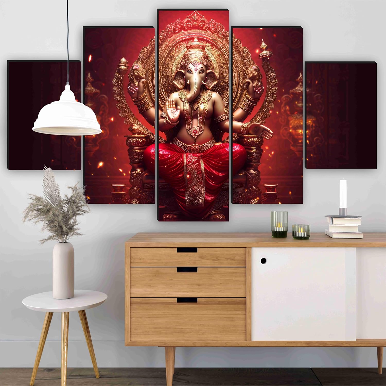 SAF Ganesha Paintings for Wall Decoration - Set Of Five, 3d modern art Painting for Living Room Large Size with Frames for Home Decoration, Hotel, Office 76.2 cm x 45 cm SANFPNLS35480