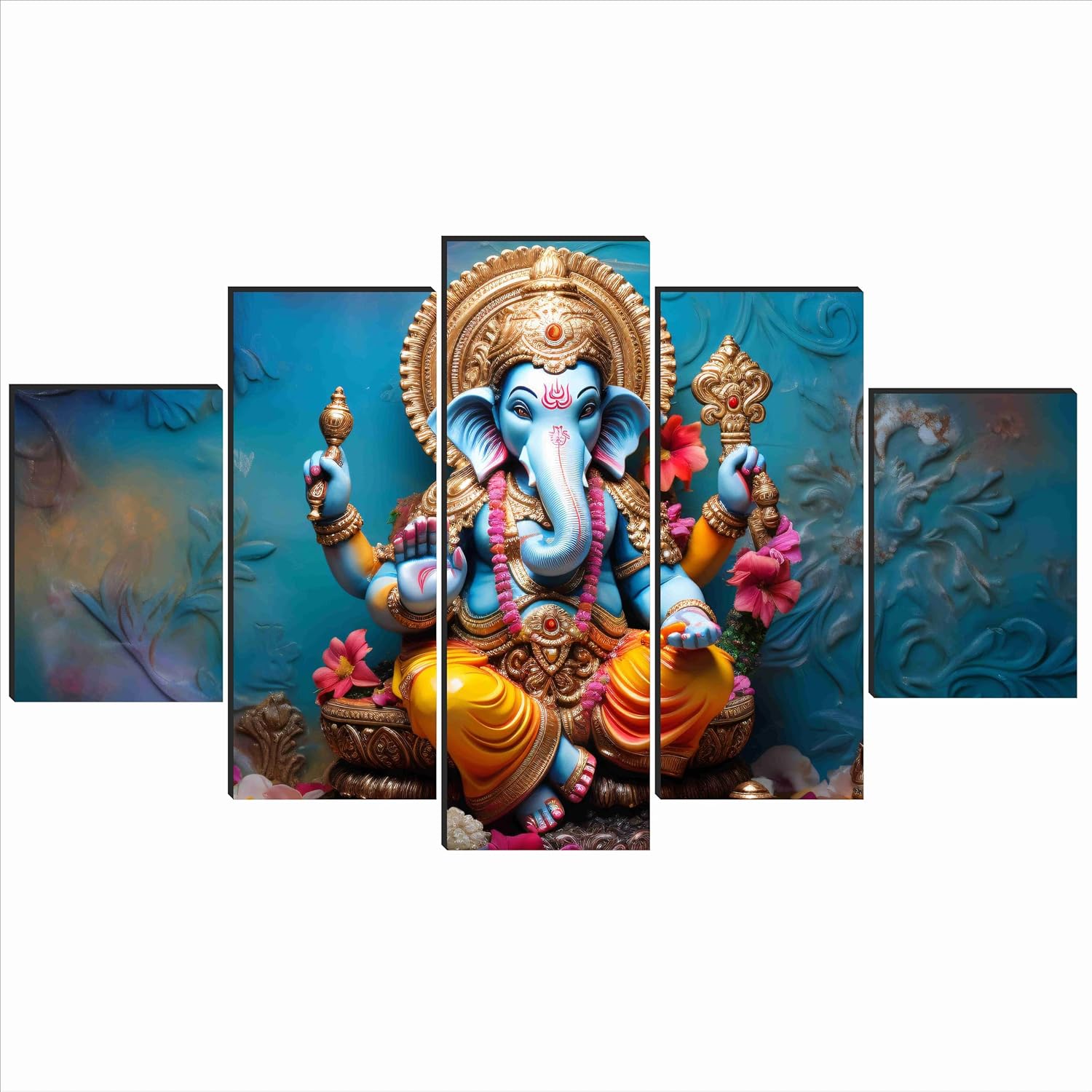 SAF Ganesha Paintings for Wall Decoration - Set Of Five, 3d modern art Painting for Living Room Large Size with Frames for Home Decoration, Hotel, Office 76.2 cm x 45 cm SANFPNLS35466