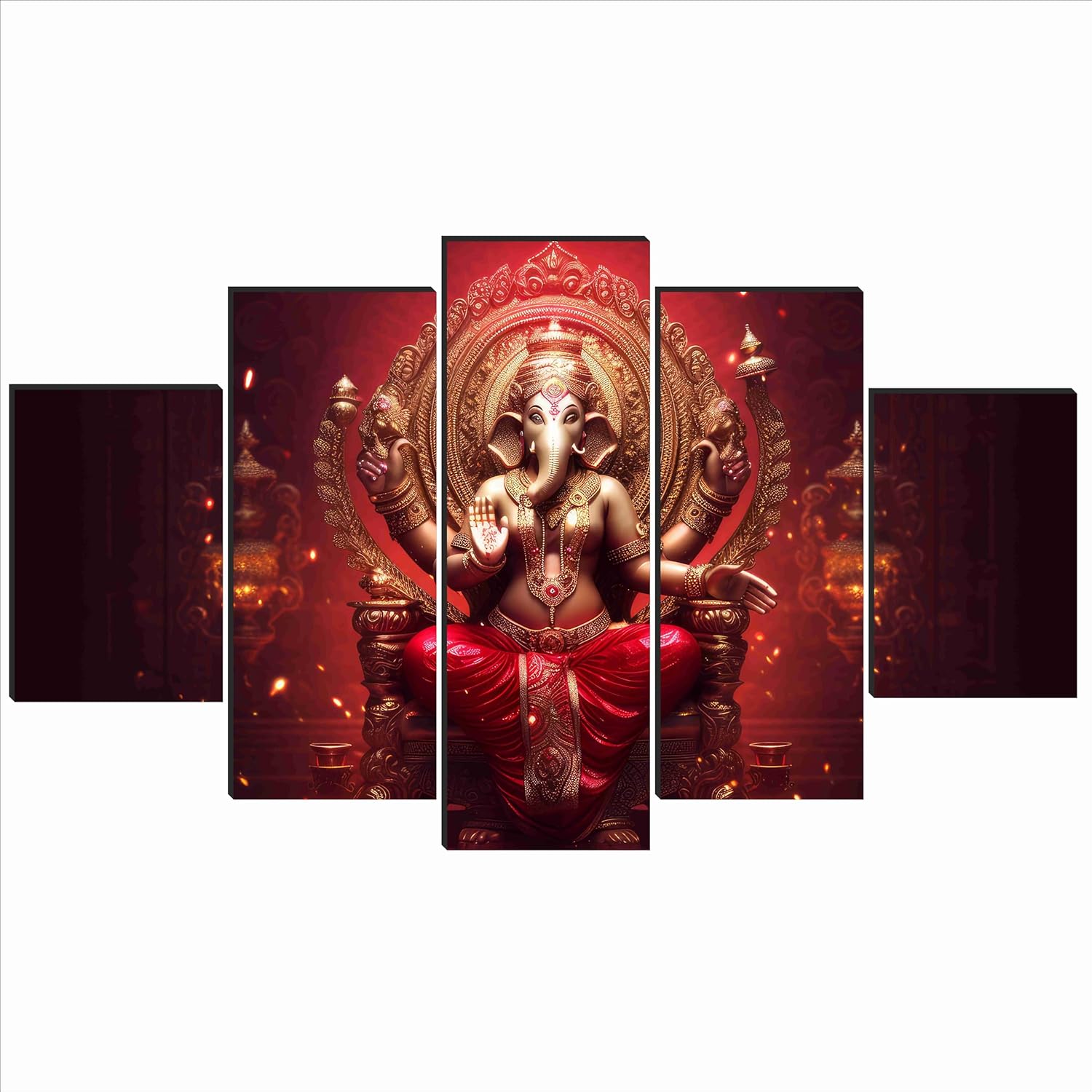 SAF Ganesha Paintings for Wall Decoration - Set Of Five, 3d modern art Painting for Living Room Large Size with Frames for Home Decoration, Hotel, Office 76.2 cm x 45 cm SANFPNLS35480