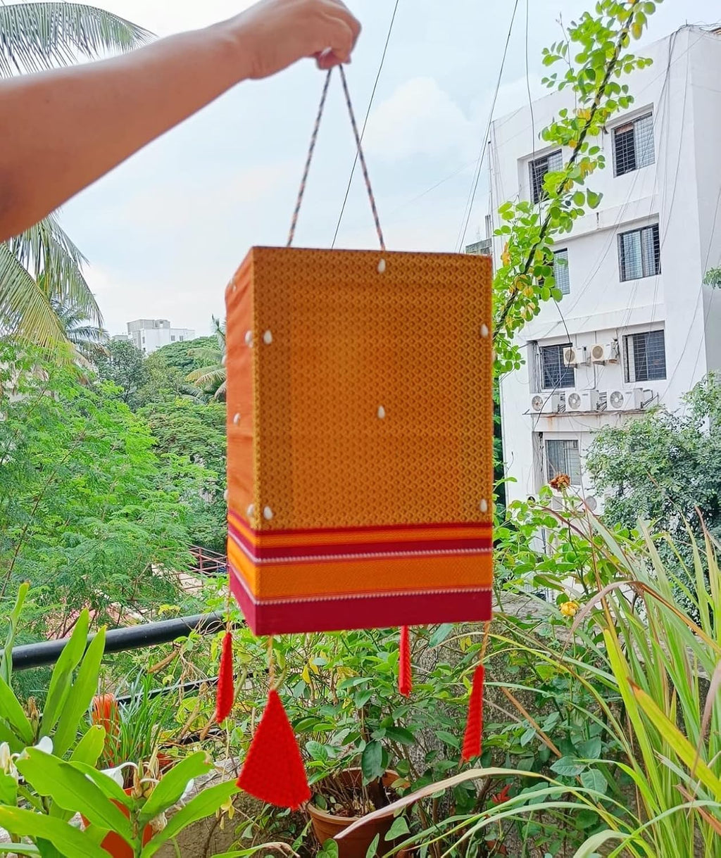 Khun Lantern/Kandil/AkashDiya for Diwali Festive Celebration, Home Decoration. Unique, Trending Handcrafted, Handmade Decor, Foldable Reusable Lamp Shade. Easy To Use. (Golden)