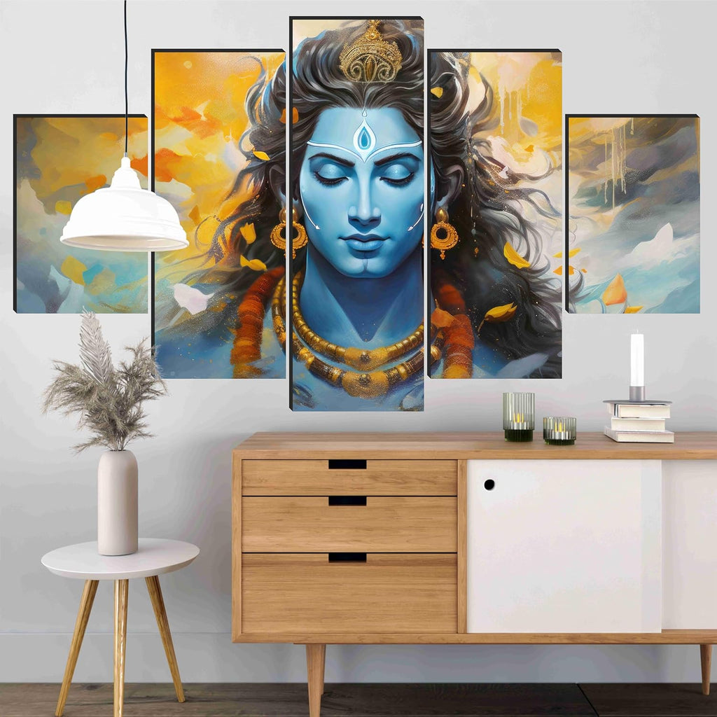 SAF Shiva Paintings For Wall Decoration - Set Of Five, 3D Modern Art Painting For Living Room Large Size With Frames For Home Decoration, Hotel, Office 76.2 Cm X 45 Cm Sanfpnls35477, Engineered Wood