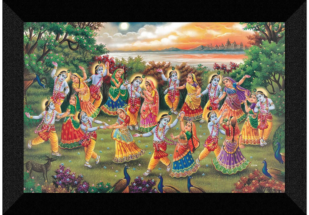 SAF paintings dancing Radhe Krishna and gopiya Rasleela UV Textured Synthetic Frame Painting SAFK104