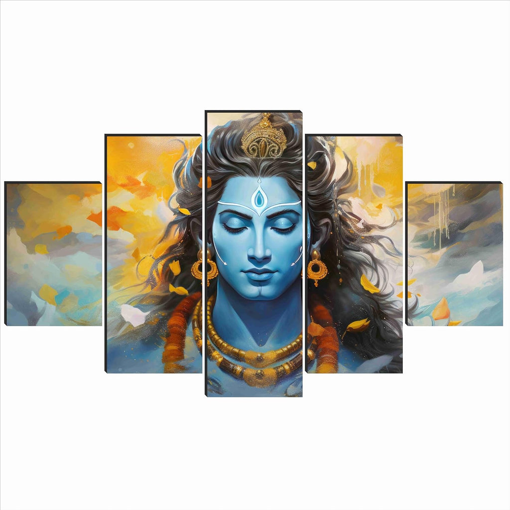 SAF Shiva Paintings For Wall Decoration - Set Of Five, 3D Modern Art Painting For Living Room Large Size With Frames For Home Decoration, Hotel, Office 76.2 Cm X 45 Cm Sanfpnls35477, Engineered Wood