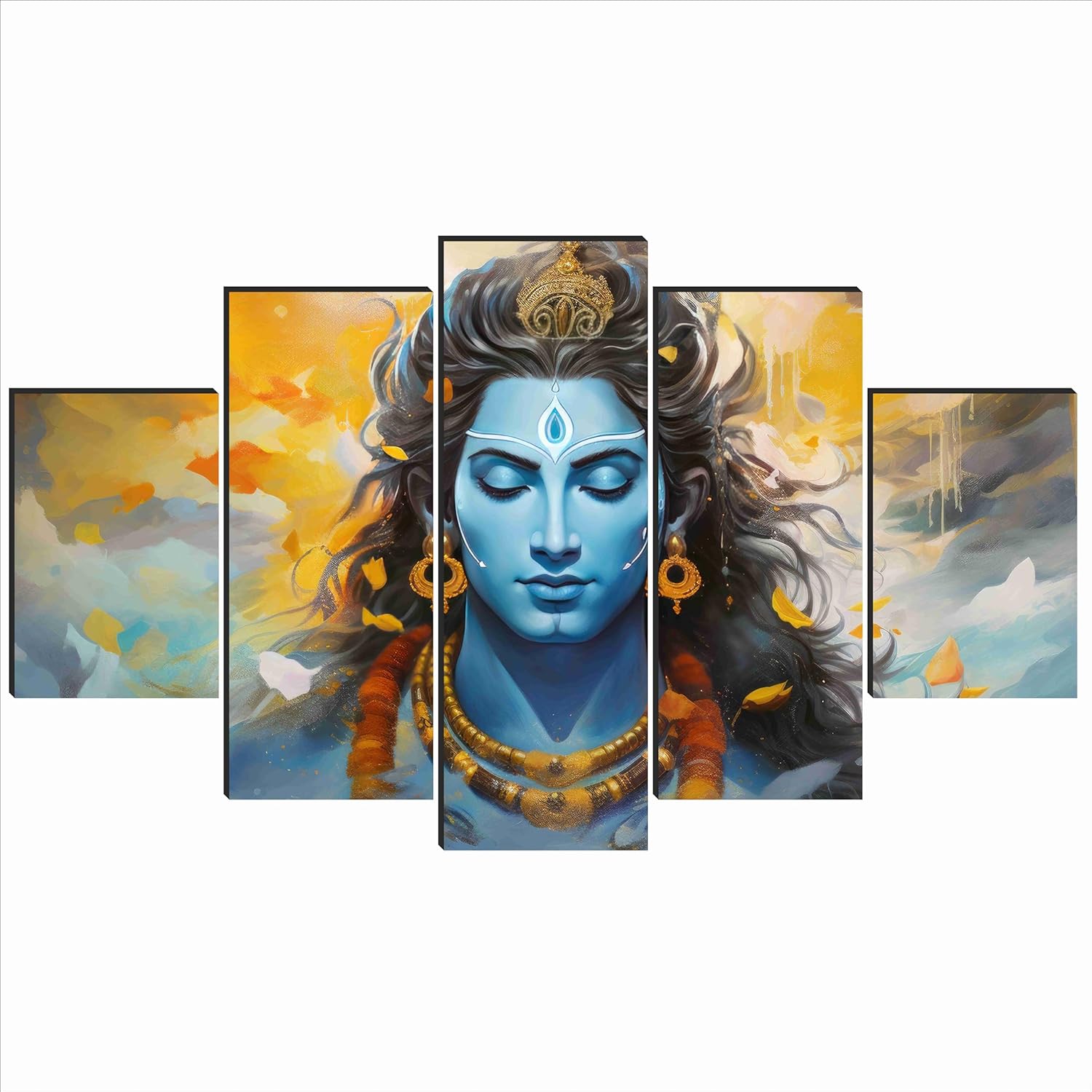 SAF Shiva Paintings For Wall Decoration - Set Of Five, 3D Modern Art Painting For Living Room Large Size With Frames For Home Decoration, Hotel, Office 76.2 Cm X 45 Cm Sanfpnls35477, Engineered Wood