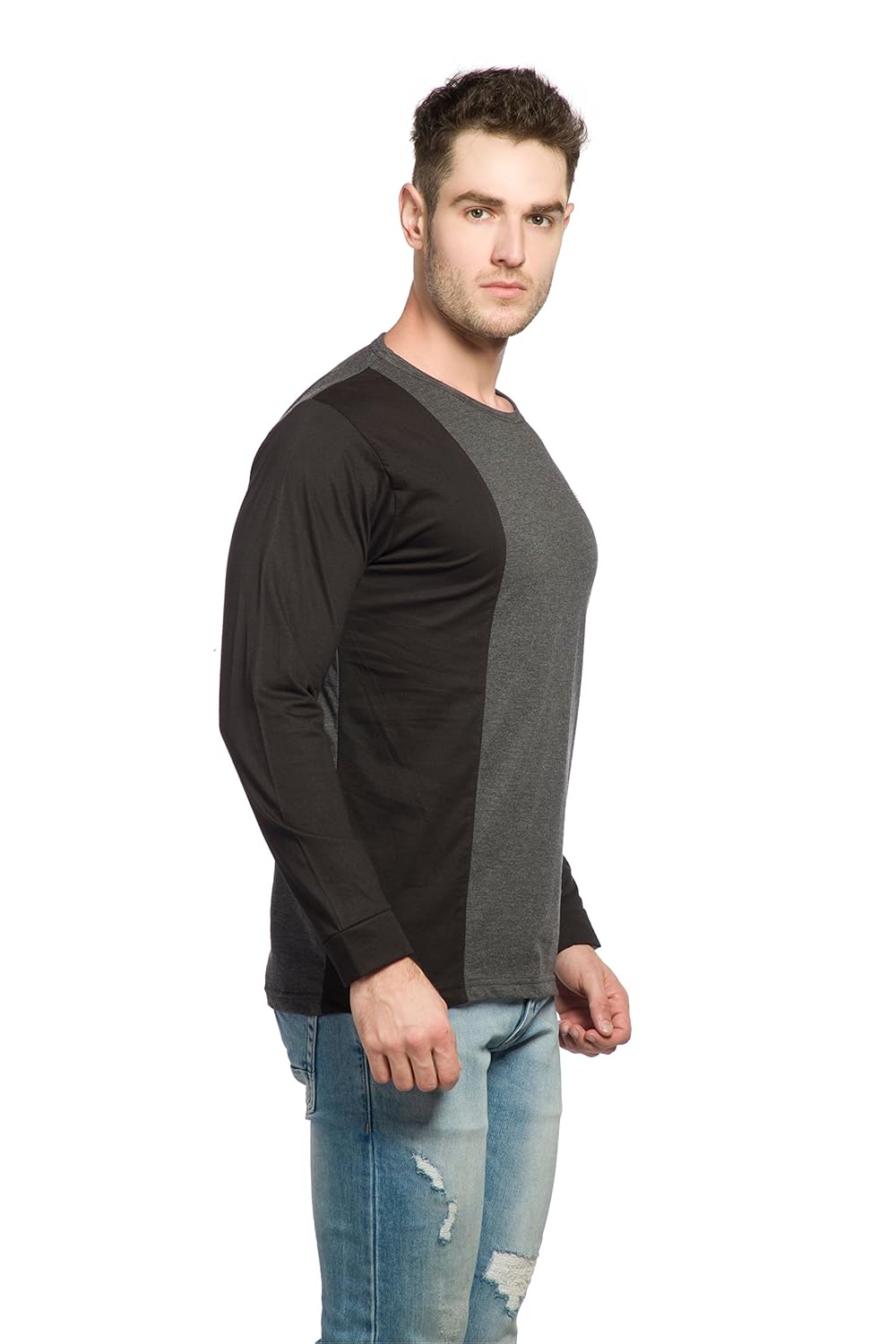 Alan Jones Clothing Solid Men Slim Fit Round Neck Full Sleeve Cotton T-Shirt-2