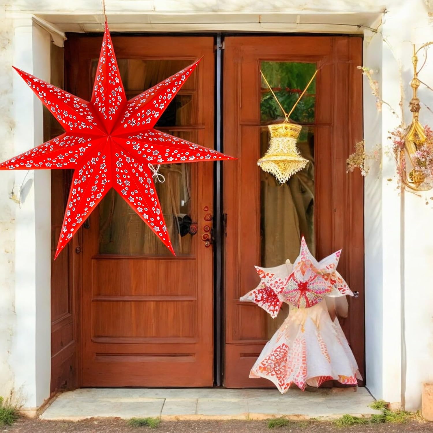 The Banner Company Red Hanging Paper Star|Diwali Decorative Star|Hanging Star for Diwali, Christmas, Party, Birthday, New Year Decoration|Xmas Party Decor Paper Star |28" unfolded| 7 pointed Pack of 1