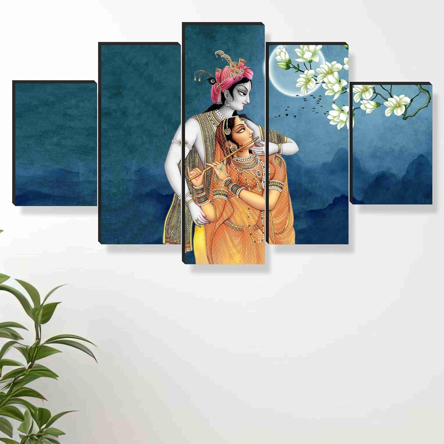SAF Radha krishna Paintings for Wall Decoration - Set Of Five, 3d modern art Painting for Living Room Large Size with Frames for Home Decoration, Hotel, Office 76.2 cm x 45 cm SANFPNLS35472