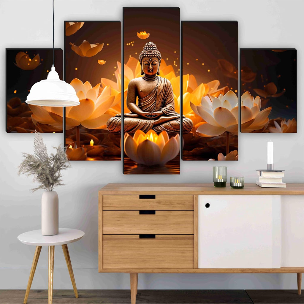 SAF Buddha Paintings for Wall Decoration - Set Of Five, 3d modern art Painting for Living Room Large Size with Frames for Home Decoration, Hotel, Office 76.2 cm x 45 cm SANFPNLS35478