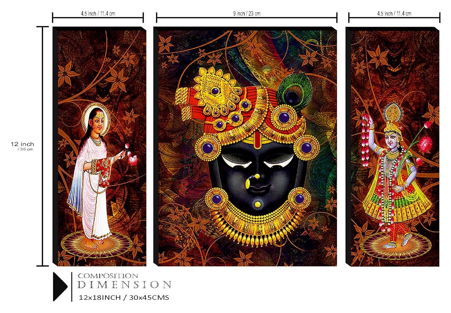 SAF paintings Set of 3 Shree Nath ji UV Textured Paintings for living room with frame Painting 12 Inch X 18 Inch SAF-JM8306