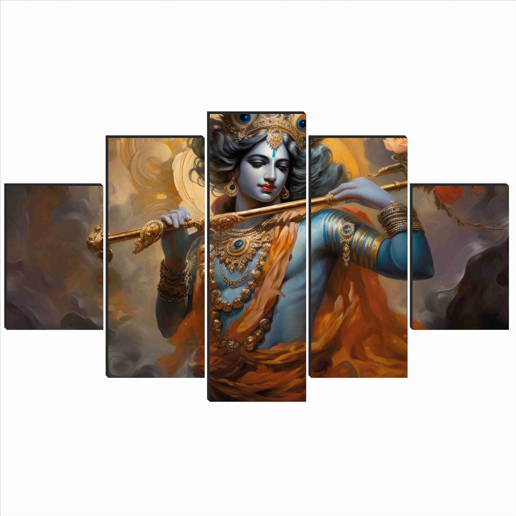 SAF krishna Paintings for Wall Decoration - Set Of Five, 3d modern art Painting for Living Room Large Size with Frames for Home Decoration, Hotel, Office 76.2 cm x 45 cm SANFPNLS35473