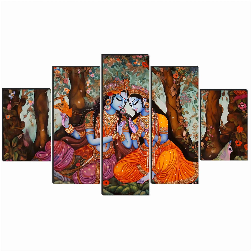 Saf Radha Krishna Paintings For Wall Decoration-Set Of Five,3D Modern Art Painting For Living Room Large Size With Frames For Home Decoration,Hotel,Office 76.2 Cm X 45 Cm Sanfpnls35465-Engineered Wood