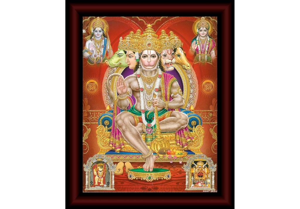 SAF paintings Panchmukhi Hanuman Framed Acrylic Glass Painting 14 inch x 11 inch SANFR33(Multicolor)