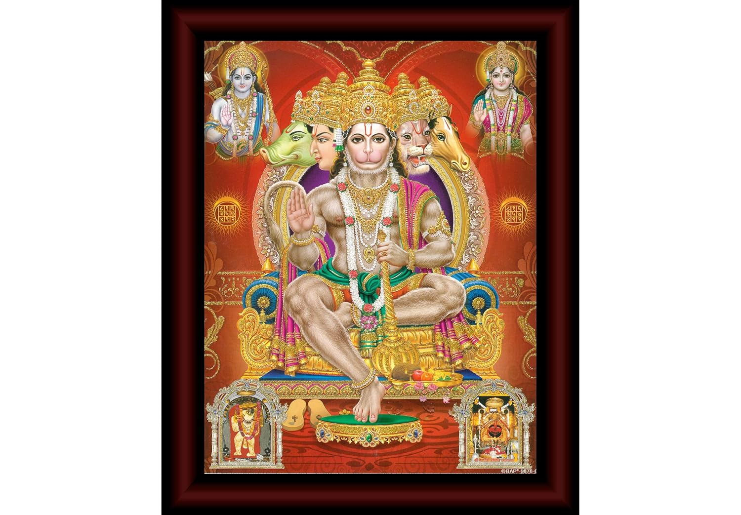 SAF paintings Panchmukhi Hanuman Framed Acrylic Glass Painting 14 inch x 11 inch SANFR33(Multicolor)