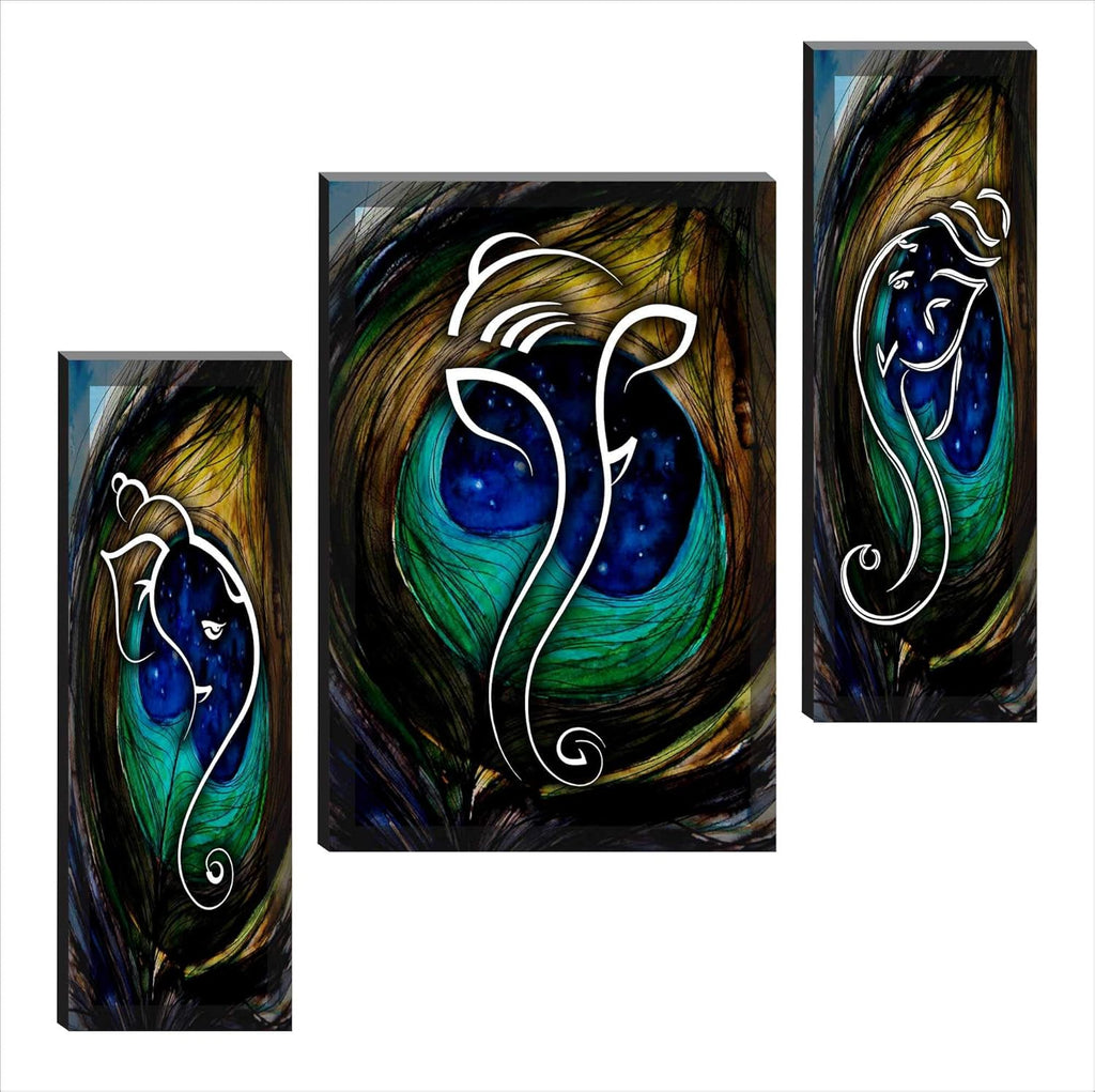 SAF paintings 6MM Ganesha Set of 3 Panel Digital Reprint 12 inch x 18 inch Painting SANFJM1005