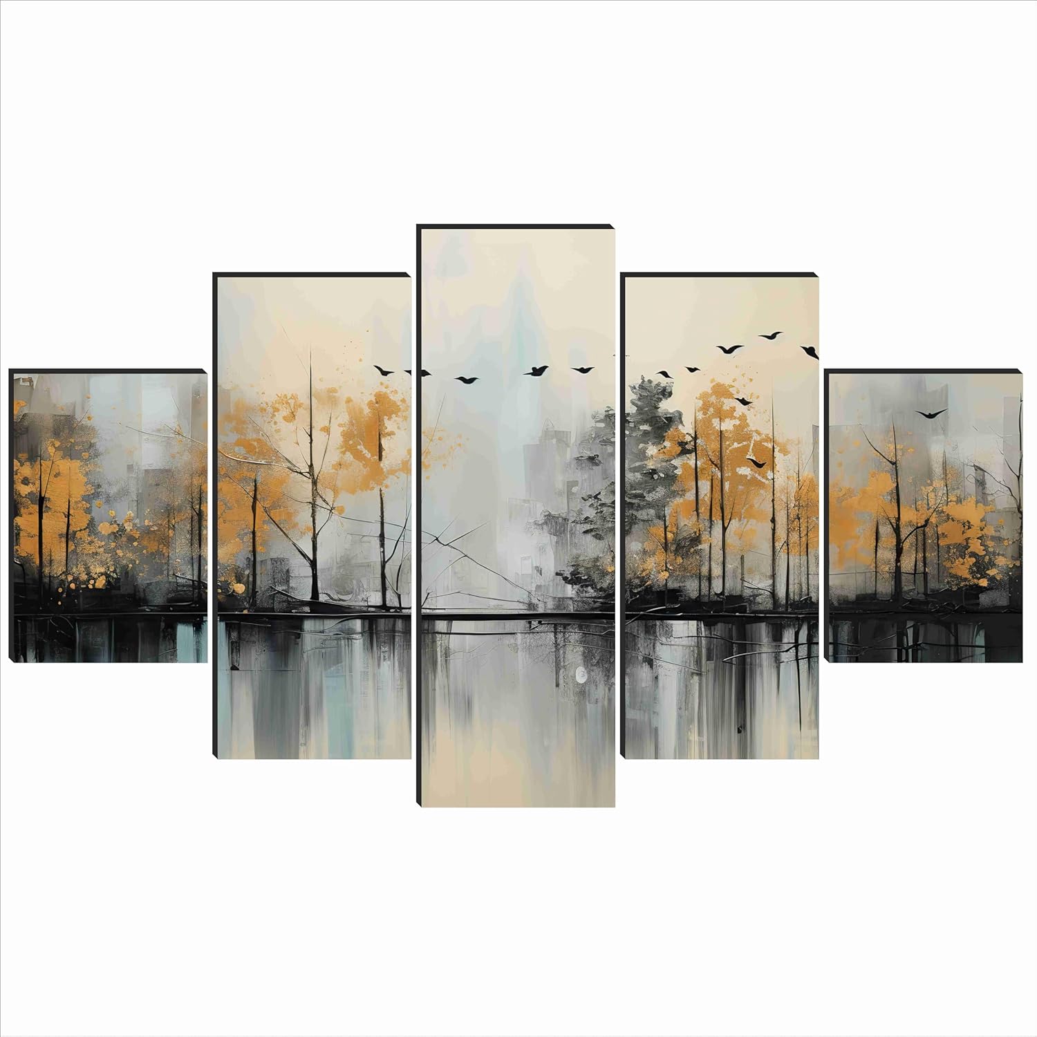 SAF Nature Paintings for Wall Decoration - Set Of Five, 3d Scenery Vastu Painting for Living Room Large Size with Frames for Home Decoration, Hotel, Office 76.2 cm x 45 cm SANFPNLS35475