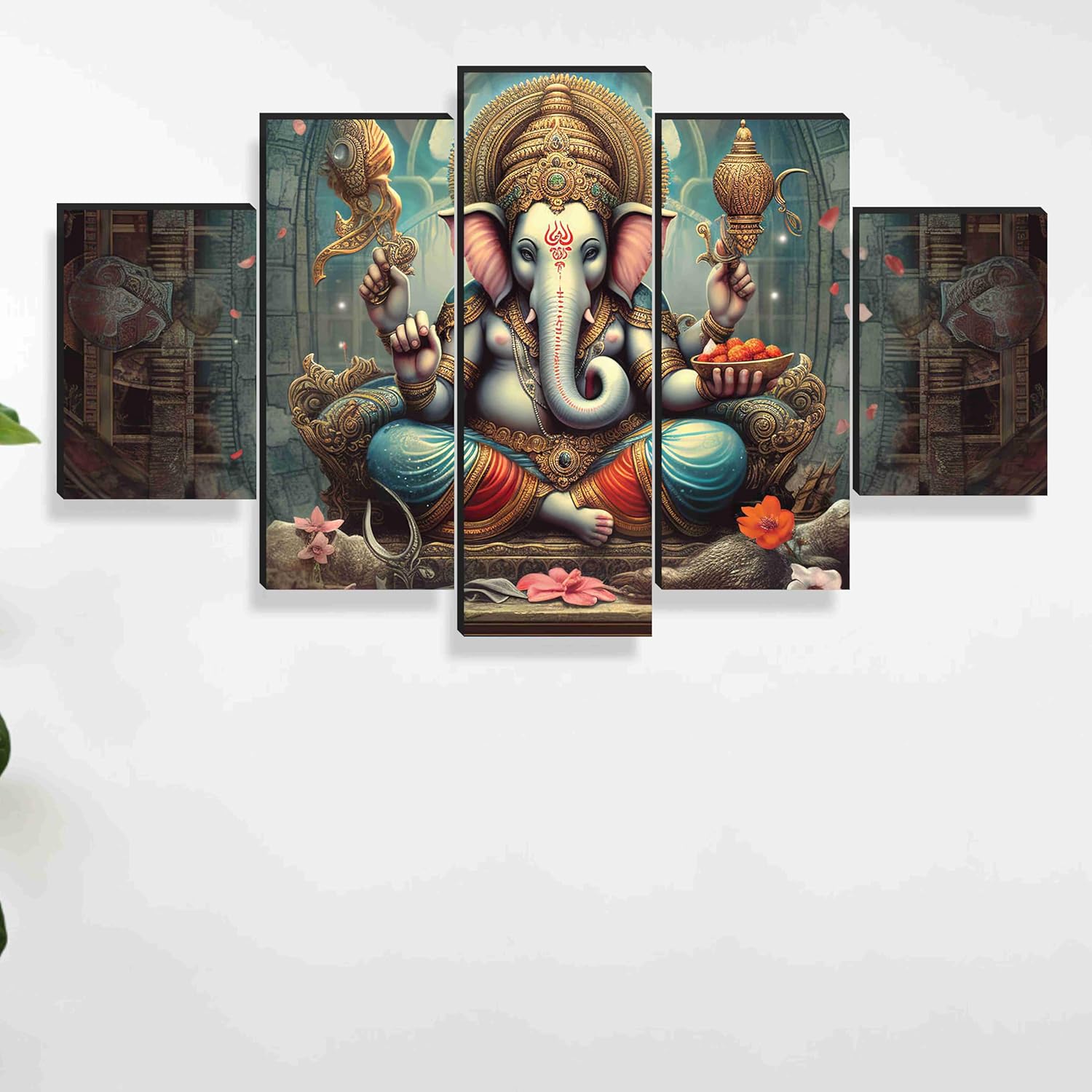 SAF Ganesha Paintings for Wall Decoration - Set Of Five, 3d modern art Painting for Living Room Large Size with Frames for Home Decoration, Hotel, Office 76.2 cm x 45 cm SANFPNLS35467